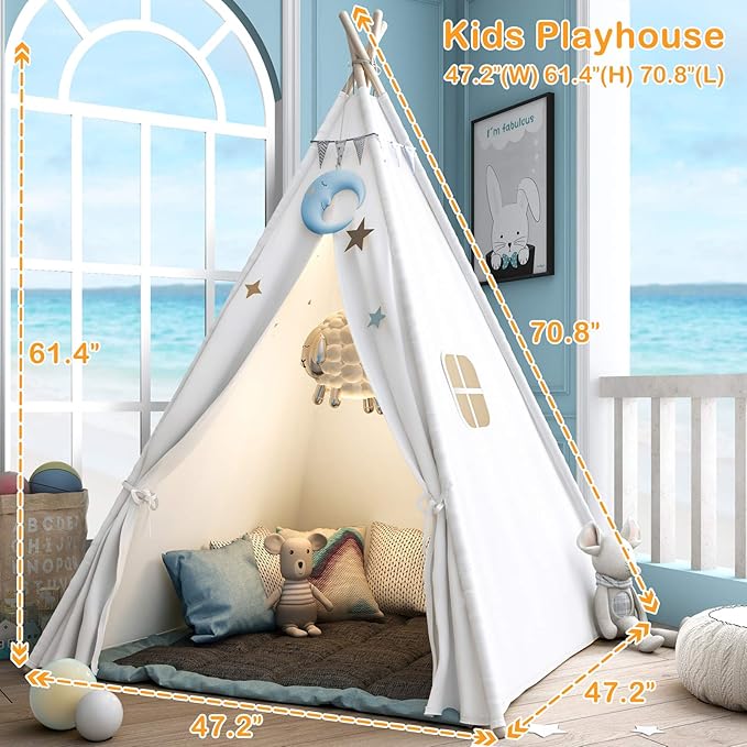 Teepee Play Tent for Kids with Carry Case, Foldable Girls Playhouse Toy Tent, Gift for Baby Toddler to Play Game Indoor and Outdoor