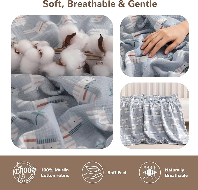 NTBAY Muslin Baby Swaddle Blanket, 2-Layer, 30x40 Lightweight Receiving Blanket for Newborns and Infants, Crib Stroller Travel Use, Palm and Zebra