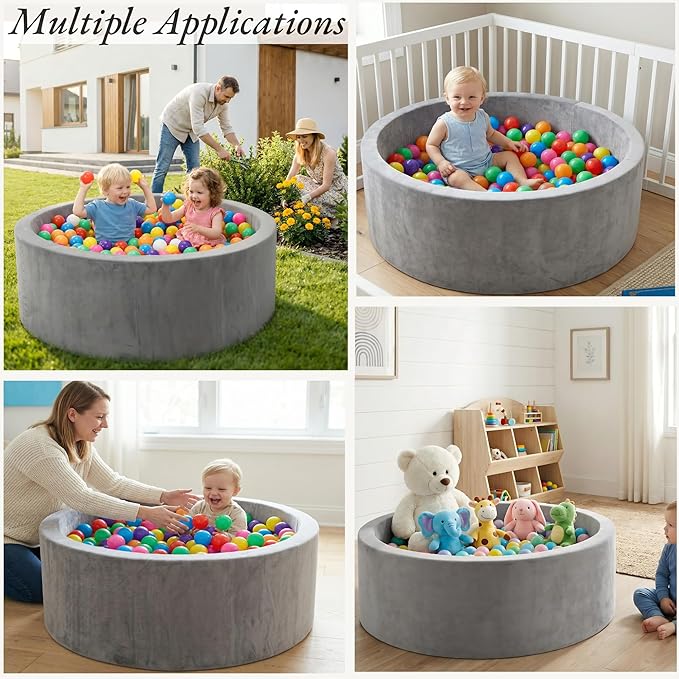 Foam Baby Ball Pit, 35.4"x 11.8" Ball Pits for Toddlers, Soft Round Kiddie Playpen Ball Pool for Kids with Soft Memory Sponge, Ideal Gift for Babies Indoor and Outdoor Game,Grey(Balls not Included)