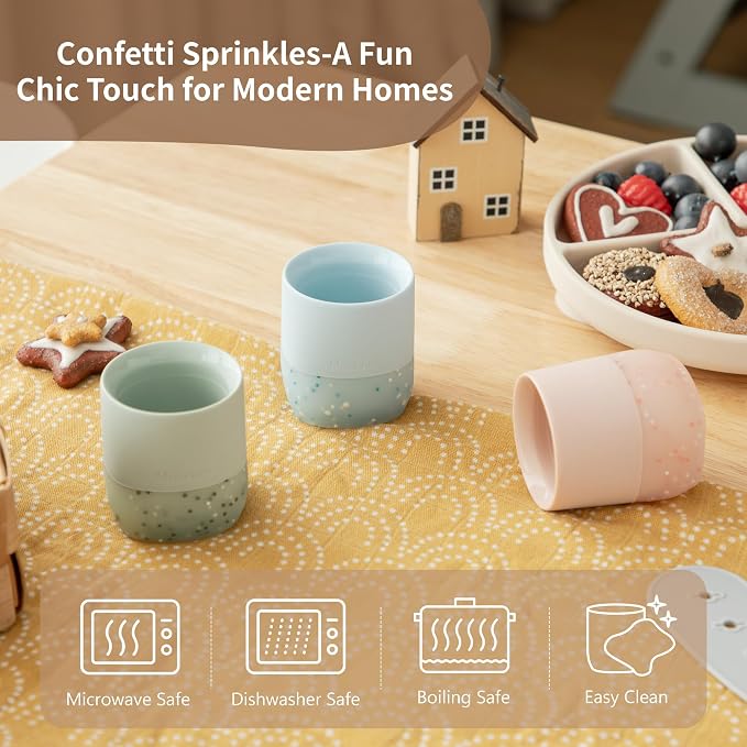 Moonkie Tiny Cups for Babies | Silicone Baby Open Cup + Infant Sippy Cup | Training Baby Cups Set for 4 Months and Up