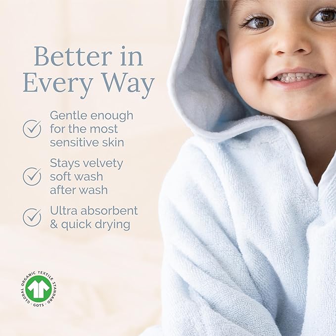 Natemia Hooded Towel Poncho – 100% Organic Cotton - Kids & Toddler Beach Towel with Hood - GOTS Certified - Gentle on Sensitive Skin - Cozy Swim & Bath Towel for Boys, Girls - Perfect Registry Gift