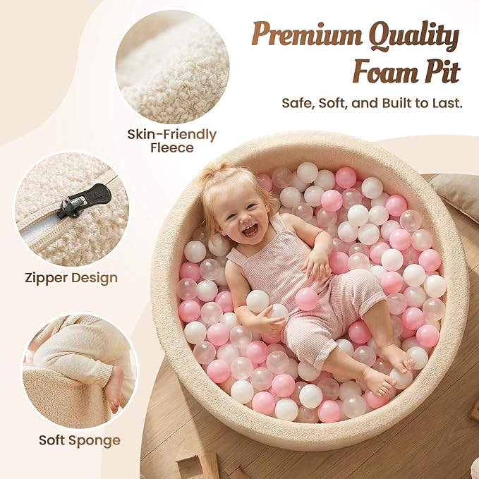 Baby Foam Ball Pit Teddy-Velvet: Ultra-Soft Ball Pit for Toddlers for Indoor Outdoor - Kids Play Toys for Playpen - Ideal Gifts for 1-3 Year Girls Boys（Excluding Balls）