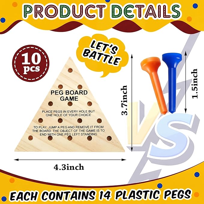 Zhanmai 10 Sets Wooden Triangle Peg, Educational Board, Travel Size, Operation Christmas Learning Puzzles (Blue & Orange Peg)