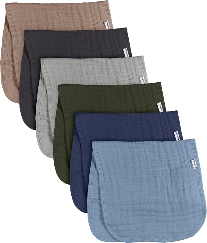 Gerber Baby Unisex Muslin Burp Cloths 6-Pack, Multi Blues Browns, Large Size 20" x 10"
