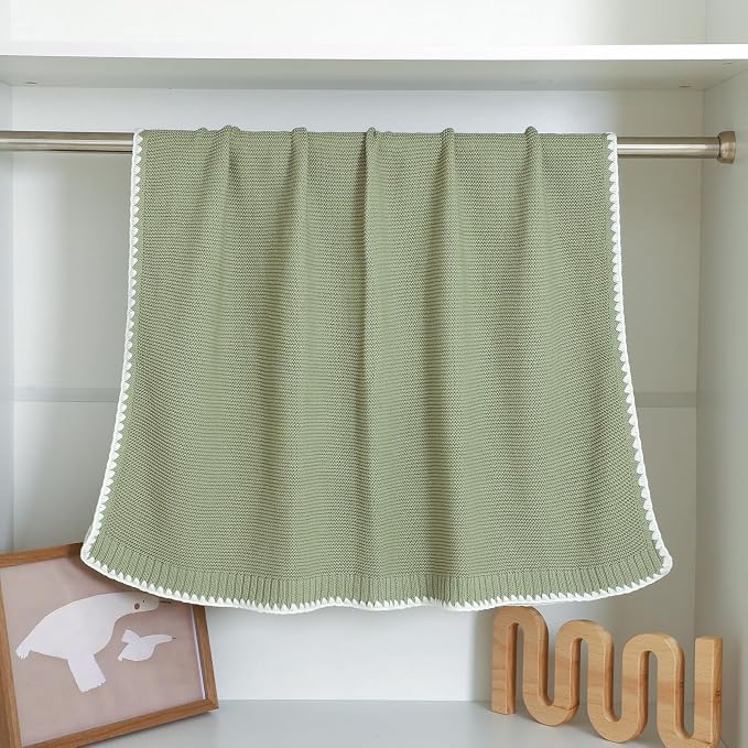 mimixiong Cotton Baby Blanket Gender Neutral Nursery Swaddling Blanket for Shower Gift Registry for Baby Sage Green 40 x30 Inch