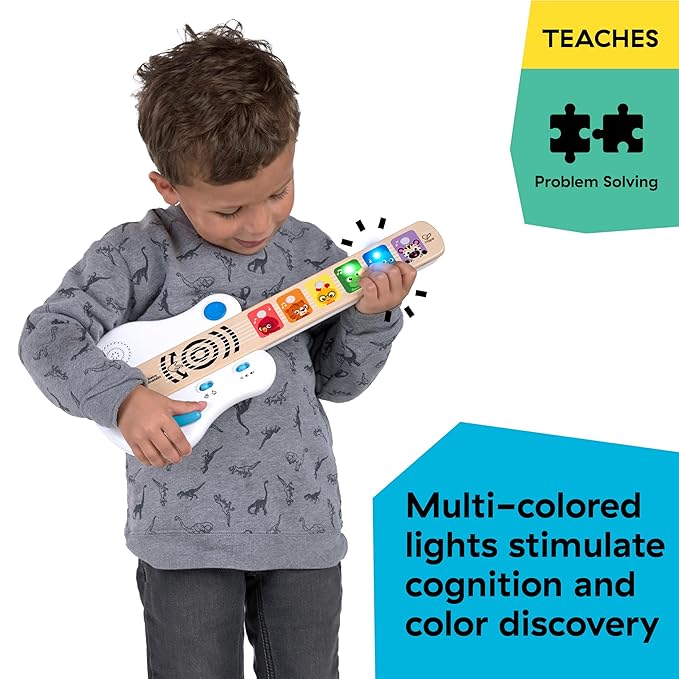 Baby Einstein Strum Along Songs Magic Touch Wooden Toy Guitar with Whammy Bar, Montessori Musical Learning Toy with Lights, 12mo+