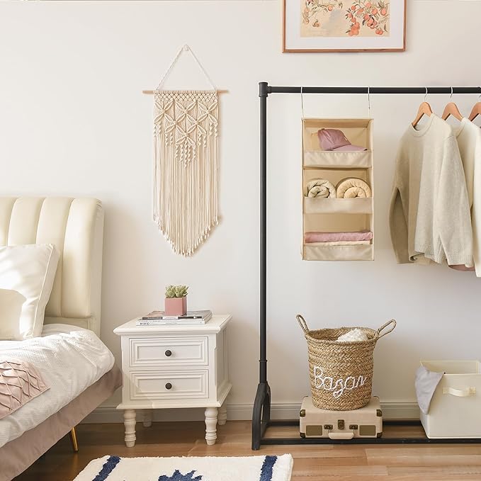 GRANNY SAYS 3-Shelf Hanging Closet Organizer, Khaki Closet Storage Hanging Shelves