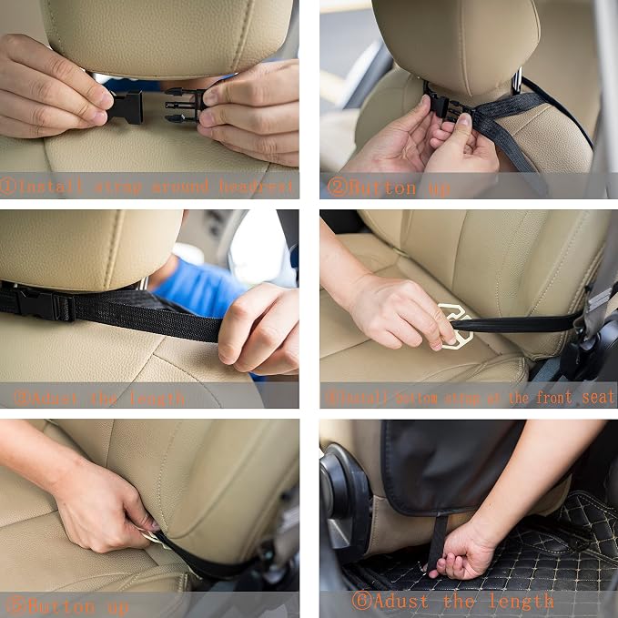Backseat Car Organizer, PU Leather Kick Mats Back Seat Organizers Protector with Touch Screen Tablet Holder, Universal Car Back Seat Organizer for Kids with Storage Bag Holder