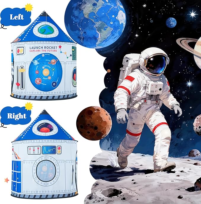 Hallo Deer Kids Play Tent, Astronaut Spaceship Space Pop Up Tent Kids, Foldable Castle Kid Tent Indoor Outdoor Fun & Imagination, Toddler Tents Indoor Gifts for Baby Boys Girls