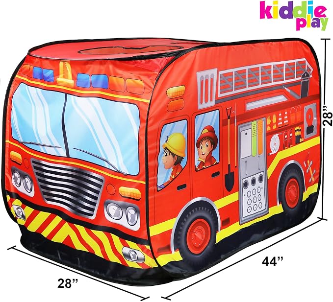 Kiddie Play Fire Truck Pop Up Play Tent for Kids Boys & Girls Indoor Outdoor Playhouse Toy