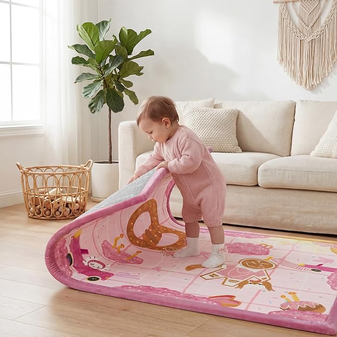1.5" Thick Educational Extra Large Baby Floor Play Mat 79x158, Flannel Padded Memory Foam Kids Mat, Non-Slip Plush Playmat for Nursery Playroom Classroom (Gingerbread man)