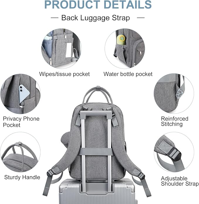 MOONBABY Diaper Bag Backpack, Baby Diaper Bags with Portable Changing Pad and Pacifier Case, Multifunctional Travel Diaper Backpacks, Unisex Baby Bags, Grey