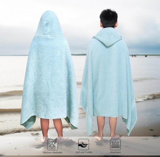 ORIGINAL KIDS Hooded Bath Towel Wrap - Ultra Soft 100% Cotton Terry Large Oversized Hooded Kids Towel - Toddler Big Kid Shower Pool Beach Towel - Absorbent Quick Dry Easy Care - 30 x 54 - Light Blue