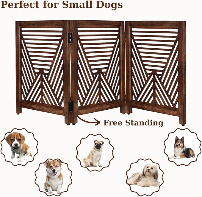 Lightnpro Extra-Wide Wooden Dog Gate – Rustic Freestanding Indoor Pet Barrier, Foldable Safety Fence for Small Dogs, Decorative Room Divider for Stairs, Doorways & Hallways – 24x54 Inch Burnt Finish
