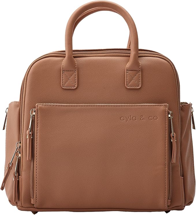 Ayla & Co Mini Bag, Transitional Minimal Diaper Bag, Vegan Leather, with Expandable Pockets, Built-In Wallet, Organizer