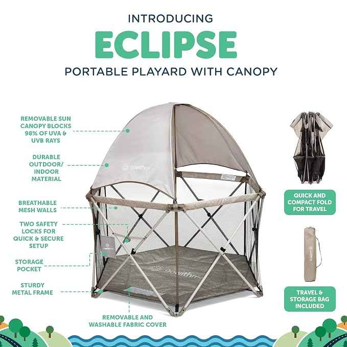 Baby Delight Go with Me Eclipse Deluxe Portable Playard | Playpen | Sun Canopy | Indoor and Outdoor | Ultra Padded Nylon Floor | Sandstone