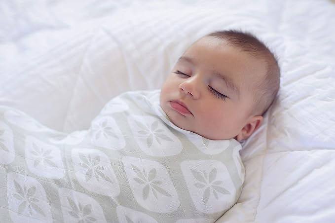 Muslin Cotton Baby Swaddle Blankets, Large 3 Pack Sage Green & White Hand-Drawn