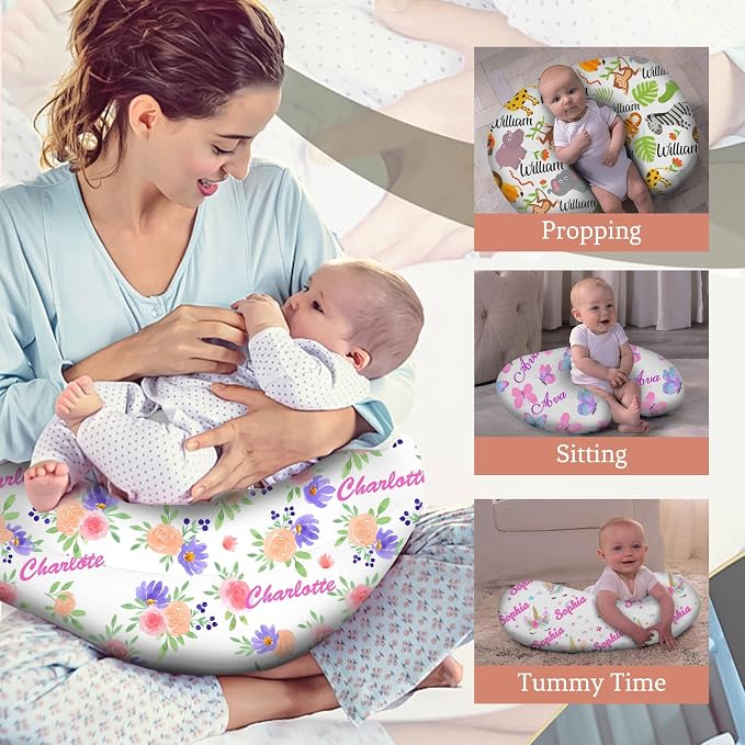 Personalized Baby Nursing Pillow Cover Custom with Name, Sports Ball Theme Customized Boy & Girl Gifts