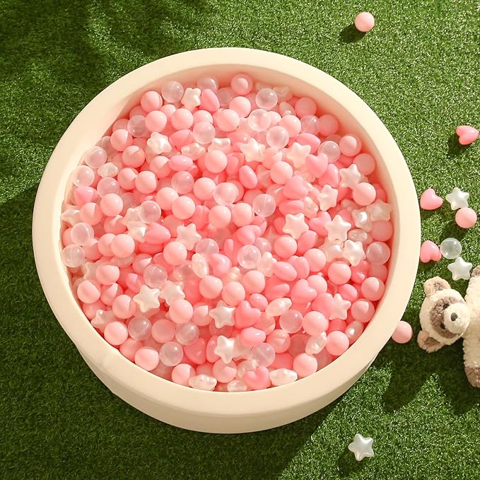 TRENDPLAY Ball Pit Balls Star and Heart Shapes for Toddlers - 50 100 200 500 Count Plastic Balls for Ball Pit Fun and Play