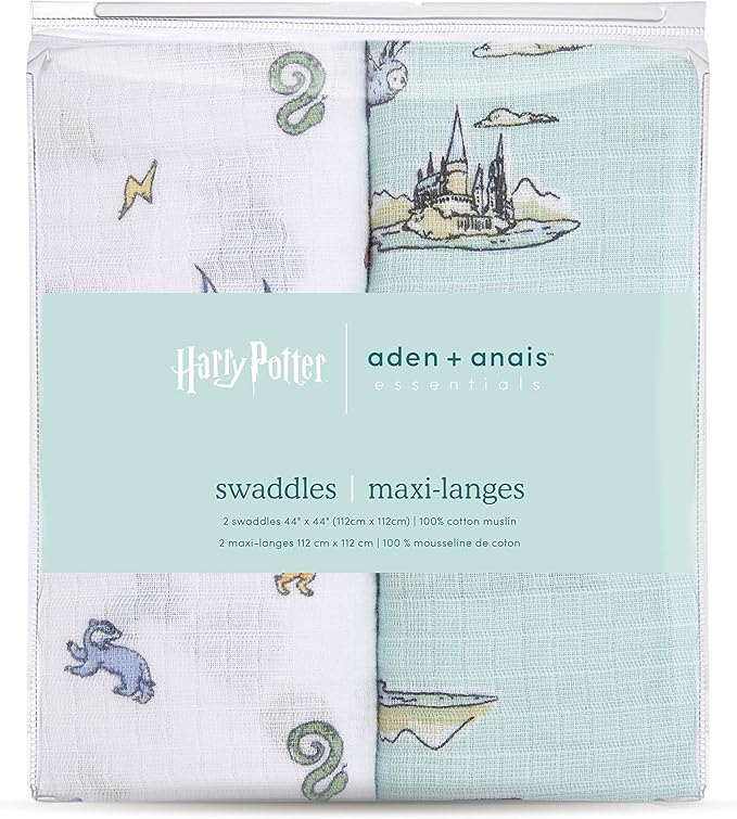 aden + anais Swaddle Blanket, Boutique Muslin Blankets for Girls & Boys, Baby Receiving Swaddles, Ideal Newborn & Infant Swaddling Set, Perfect Shower Gifts, 2 Pack, Hogwarts Essentials
