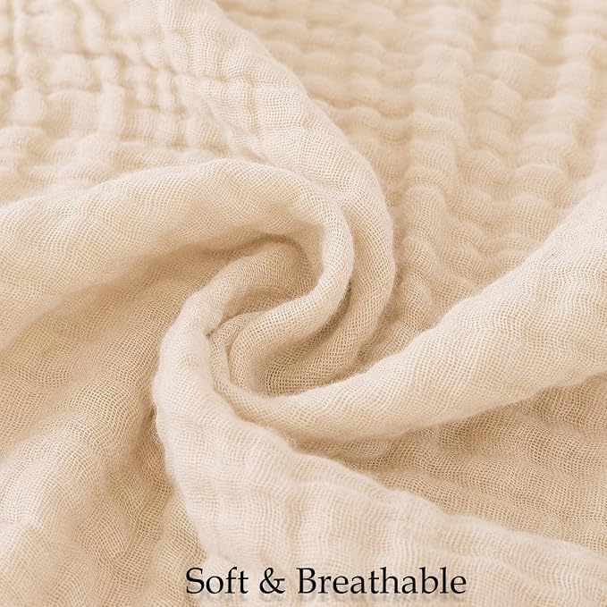 Aablexema Muslin Baby Blanket Set of 2, 6-Layer 43 x 43 Inches Newborn Toddler Bath Towel Swaddle Wrap Blankets for Boys Girls (Beige & Coffee)