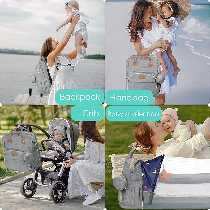 ZRSUN Baby Diaper Bag Backpack,Baby Shower Gifts, Multifunctional Travel Diaper Bag, Gifts for Mom with Portable Diaper Pad (Grey)