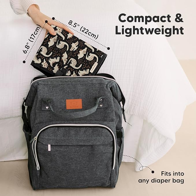 KeaBabies Portable Diaper Changing Pad, Easy Wipe Clean - Foldable Waterproof Baby Changing Mat for Diaper Bag, Compact, Lightweight, 25x13 Newborn, Infant, Baby Changer Travel Essential (Dino Ridge)