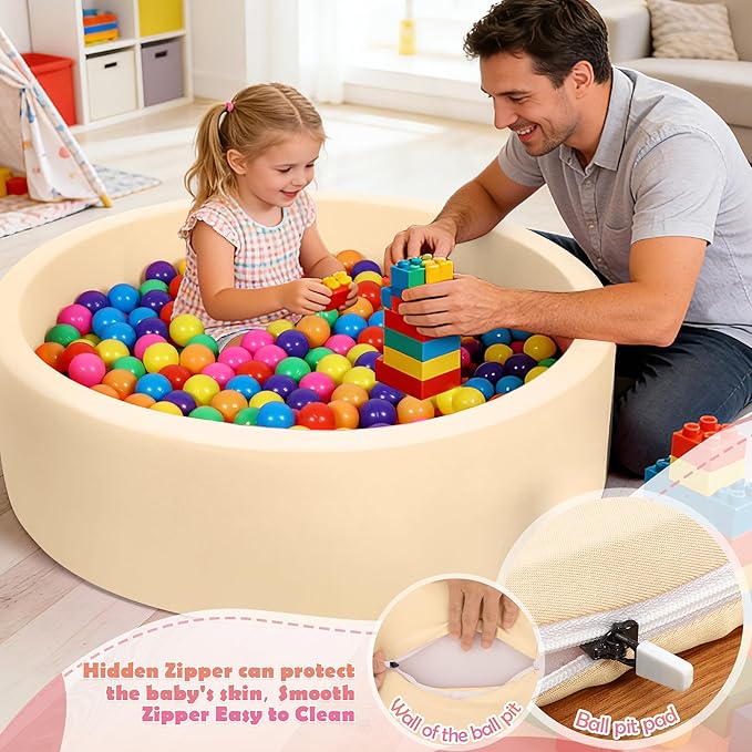Foam Baby Ball Pit 35.4"x 11.8" for Toddlers, Soft Round Kiddie Playpen Ball Pool for Kids with Soft Memory Sponge for Babies Indoor Game(Balls not Included) Mocha 35.4IN