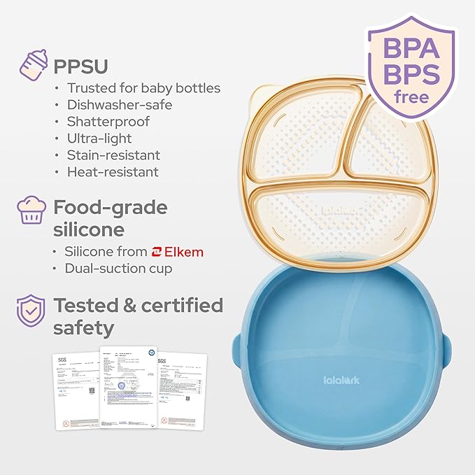 PPSU 3-in-1 Baby Plates with Suction - Premium Stage-Based Design Silicone Toddler Divided Dishes 6M-3Y, Bottle-Grade, BPA Free Odor & Stain Resistant Self-Feeding Plate, Microwave Dishwasher Safe