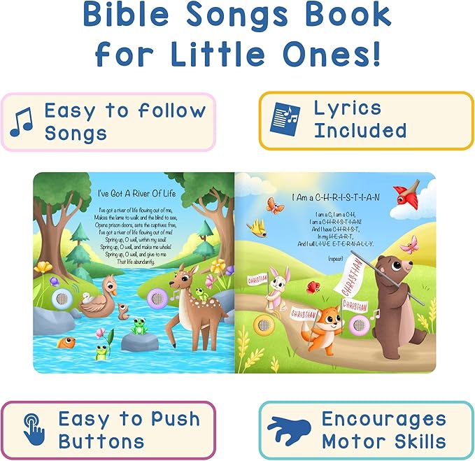 LEARNING BUGS Christian Bible Songs ??13 Songs of Praise for Little Ones, Musical Books for Toddlers, 28-Button Music Book, Musical Toys for Toddlers 1-3