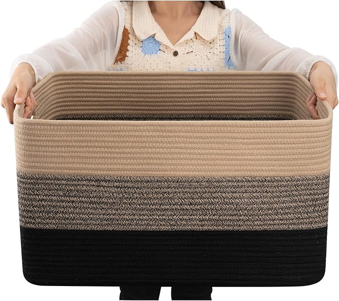 OIAHOMY Large Blanket Basket, 22?�x17?�x12??Rectangle Woven Baskets, Nursery Blanket Storage Living Room, Toy Storage With Handle, Large Baskets for Organizing-Yellow Black