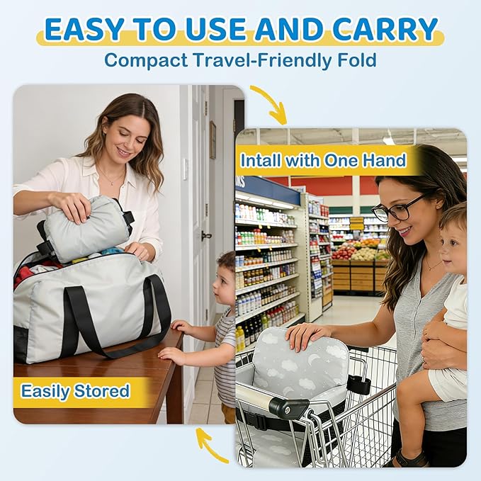Portable Baby Shopping Cart Seat, High Chair Cover for Outdoor Hygiene and Safety, One-Hand Installation Cart Seat Cover, Comfortable and Supportive Foam-Padded, Grocery Cart Baby Seat