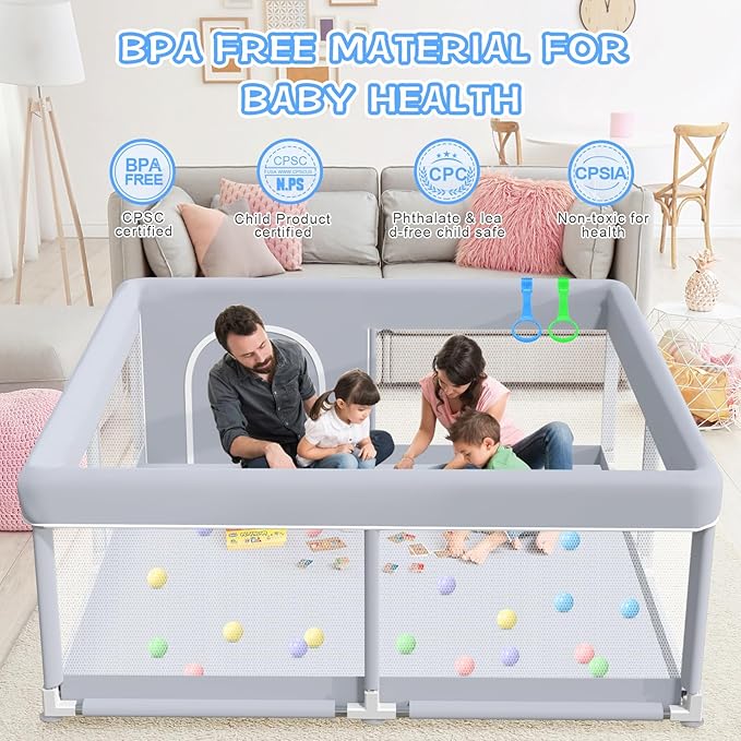 XVISHX Baby Playpen 50 x 50 Inch Play Pen Playards, Playpen for Babies and Toddlers, Baby Playard for Indoor & Outdoor Active Center Game Fence, with Skin-Friendly Fabric and Soft Breathable Mesh Grey
