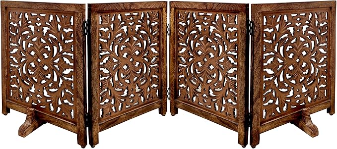 Lightnpro 4 Panel Wooden Dog Gate - 72 Inch Extra-Wide Freestanding Pet Fence - Foldable Indoor Safety Barrier for Small Dogs for Stairs, Doorways & Hallways – Natural Burnt (24x18 Inch Panels)
