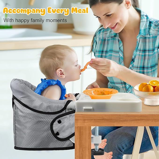 Hook On High Chair with Removable Dining Tray, Portable Travel Baby High Chair, Foldable Clip On Table Seat for 6-36 Months, Anti-Tear Fabric, Lightweight Baby Dining Chair with Carry Baby (Grey)