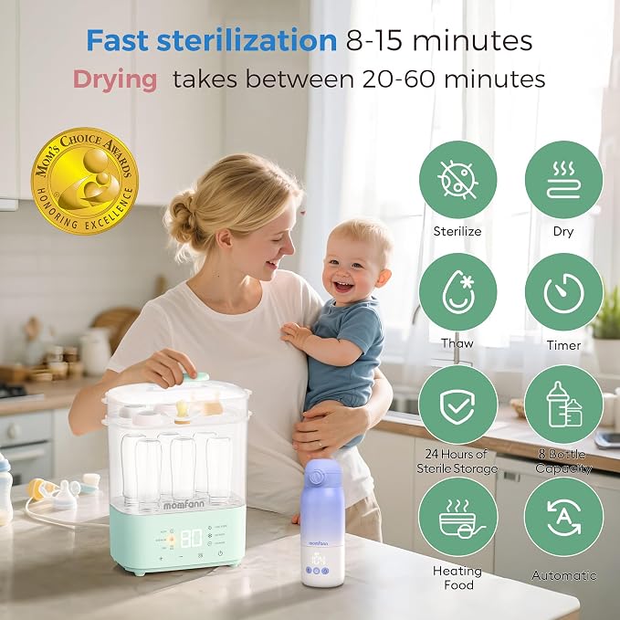 Bottle Sterilizer and Dryer, All-in-One Electric Steam Sterilizer Bottle Sanitizer for Baby Bottles, Pump Parts Accessories Newborn Essential (Green)