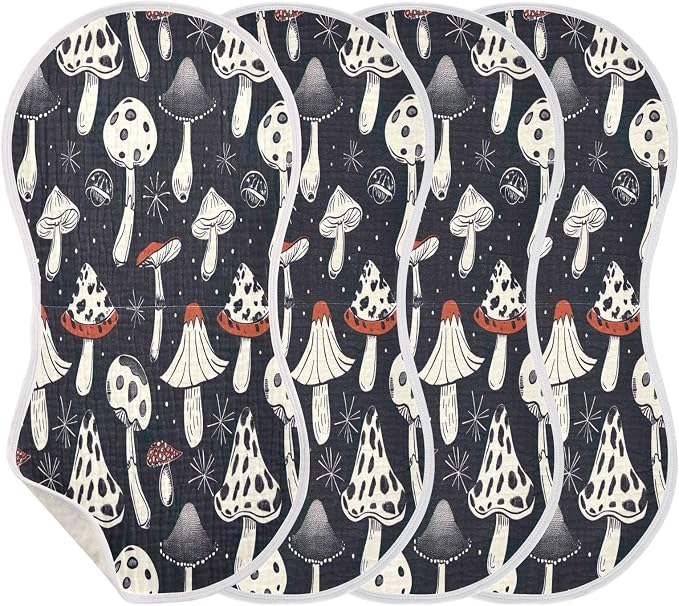 Mushrooms Black Muslin Baby Burp Cloths - Super Absorbent and Soft Burping Rags - Cotton Burp Clothes Set for Boys and Girls, 1 Pack