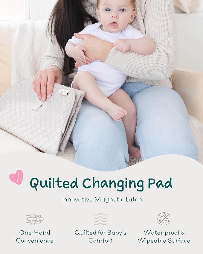 Lily Miles Diaper Changing Pad Portable, Baby Changing Mat with Magnetic Latches, Travel Pad for Diaper Bag, Baby Essentials, Wipeable & Waterproof Mat (Soft Sand, Regular)