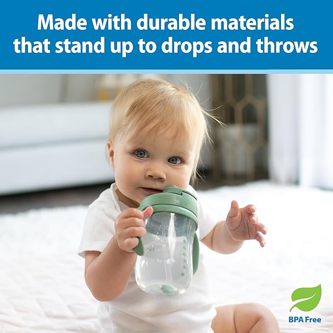 Dr. Brown's Milestones Baby's First Straw Cup, Training Cup with Weighted Straw, 9 oz/270 mL, BPA-free, 6m+, Olive Green, 1-Pack