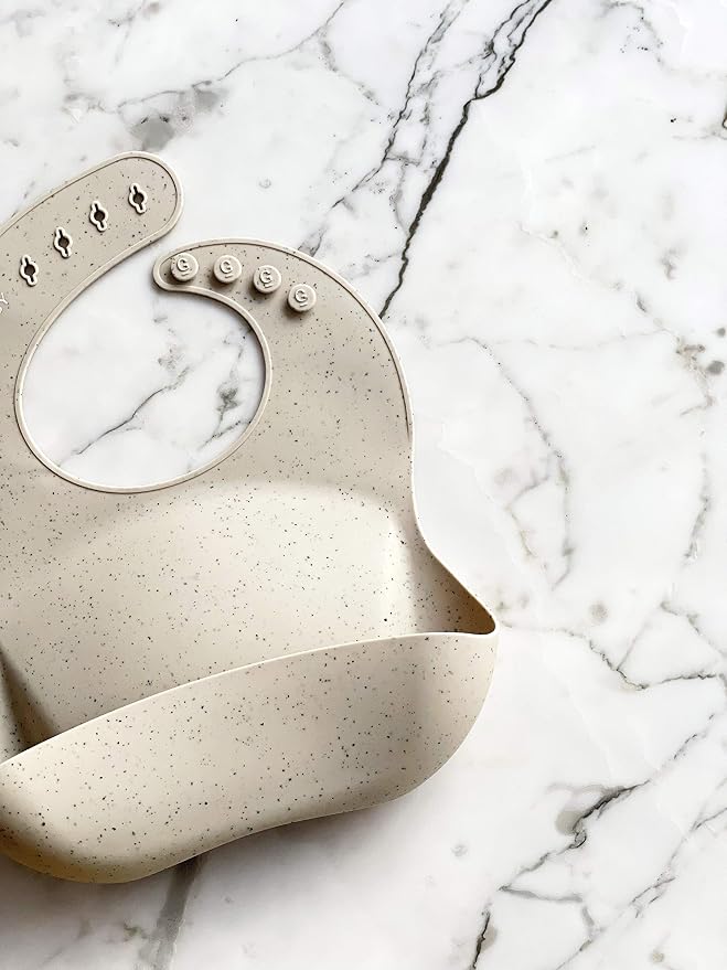 Goobie Baby Silicone Baby Bib with Food Catcher - Adjustable Waterproof Feeding Bib for Babies and Toddlers 4 to 36 Months for Girl and Boy - Modern, Soft, Easy to Clean (Speckled Sand)