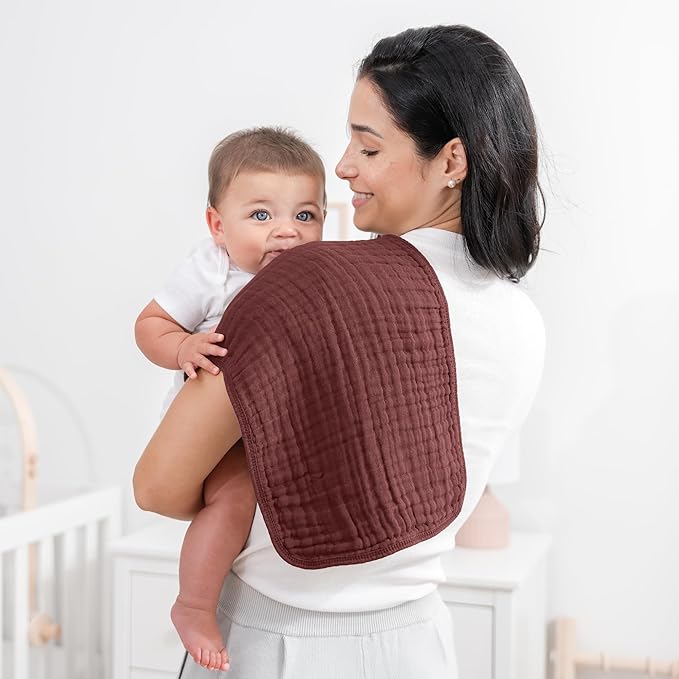 Comfy Cubs Muslin Burp Cloths 20" x 10", Pack of 10 - Large, 6-Layer, Ultra Absorbent 100% Cotton for Baby Drool and Messes - Soft, Safe & Gentle Baby Burp Cloths Set for Boys & Girls - Wine