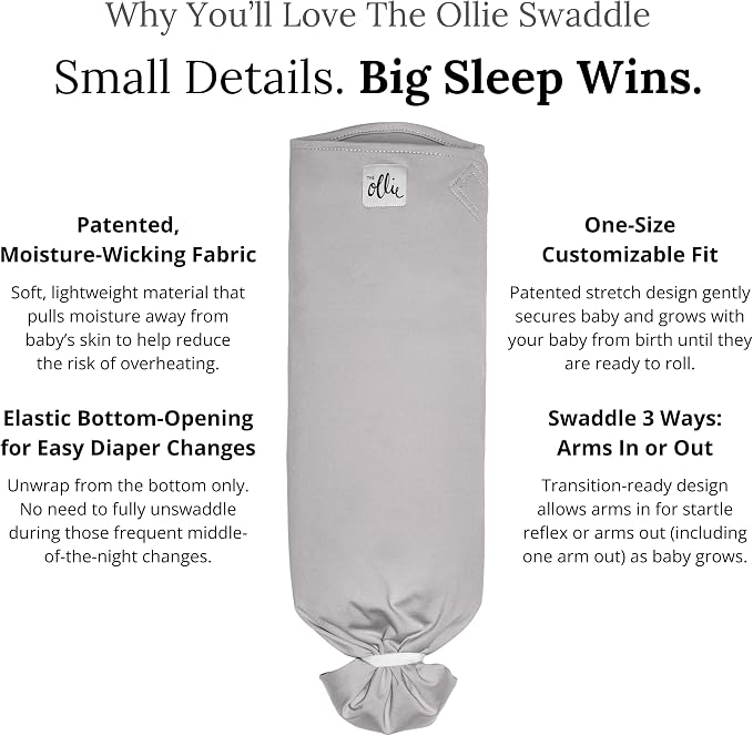 The Ollie Swaddle - Helps to Reduce The Moro (Startle) Reflex - Made from a Custom Designed Moisture-Wicking Material (Stone)