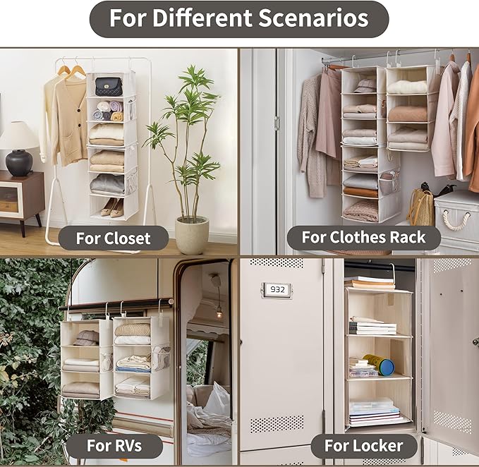 StorageWorks 6-Shelf Closet Organizers, Two 3-Shelf Separable Hanging Shelves for Closet, 12" D x 12" W x 48 ¼"H, Mixing of Beige, White & Ivory