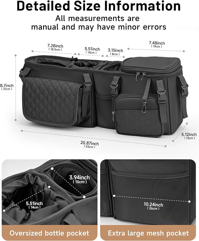 kcross Double Stroller Organizer Bag for Bob Duallie and Baby Jogger City Mini Gt2, Double Stroller Caddy Organizers with Cup Holder,Parent Console Stroller Accessories with Cooler Pockets