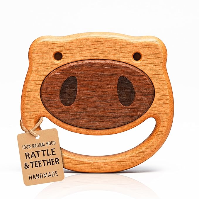 First Baby Rattle for Newborn (0?? Months) ??Natural Wooden Sensory Toy for Babies ??Gentle Rattle Sound, Safe First Handheld Infant Toy Gift