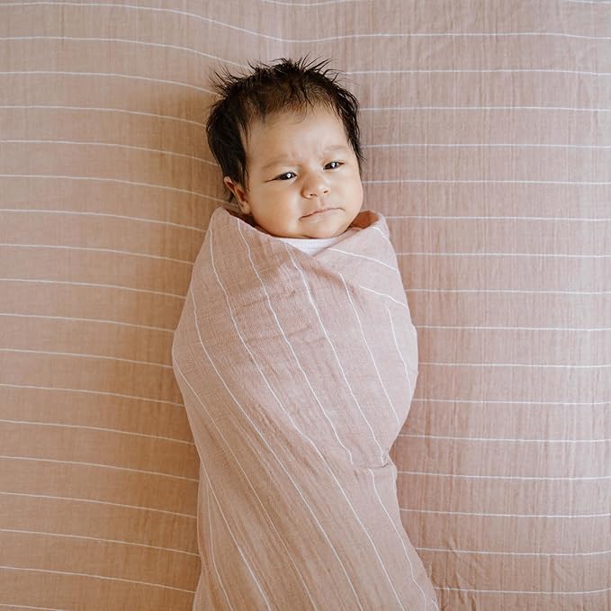 Little Unicorn Premium Cotton Swaddle Baby Blanket | Breathable Fabric | for swaddling, Play, Nursing & More (Mauve Stripe)
