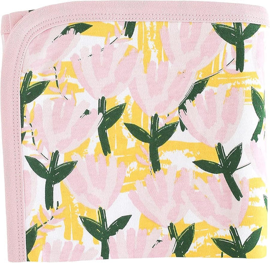 Pickle & Pumpkin 100% Organic Cotton Baby Blanket | Swaddling Blanket | Nursery, Stroller, Receiving Blanket for Babies | Pink Garden Flower