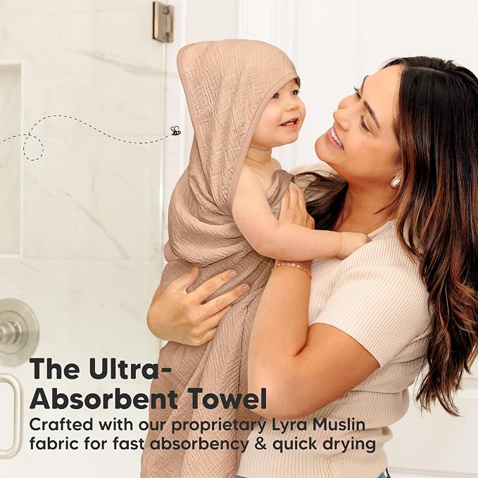 KeaBabies 2-Pack Muslin Baby Bath Towels with Hood for Girls, Boys and Baby Hair Brush - 100% Cotton Hooded Bath Towel, Soft & Absorbent for Toddlers, Baby Brush with Soft Goat Bristles