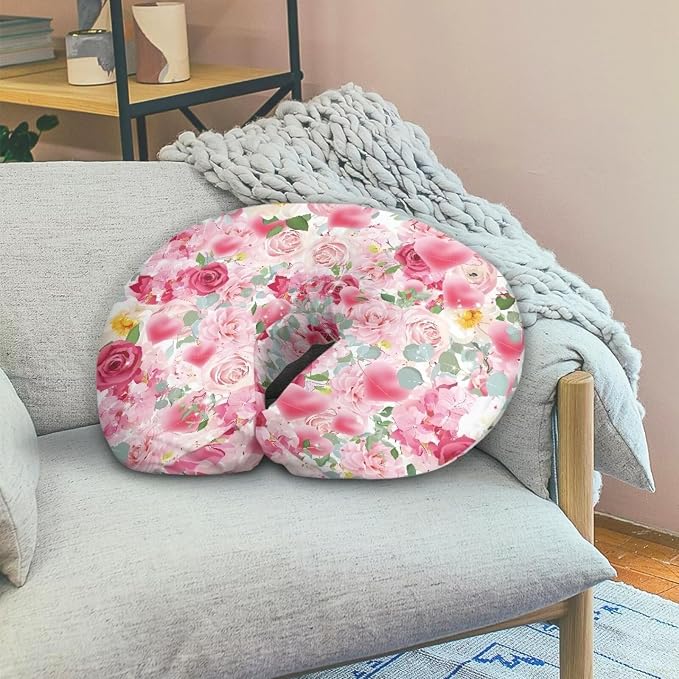 Pink Rose Nursing Pillow Cover Breastfeeding Pillow Slipcover for Baby Girls,Novelty Gifts for Mom Zippered Pillow Protectors Cover Case
