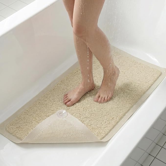 Upgraded Anti Slip Shower Mat for Inside Shower,Non Slip Bathtub Mat with Suction Cups,Shower Floor Mat,Scrubber Mats,Easy to Clean,Quick Dry,Easy Drainage,Loofah Bath Mat for Tub,Beige,16''x24''